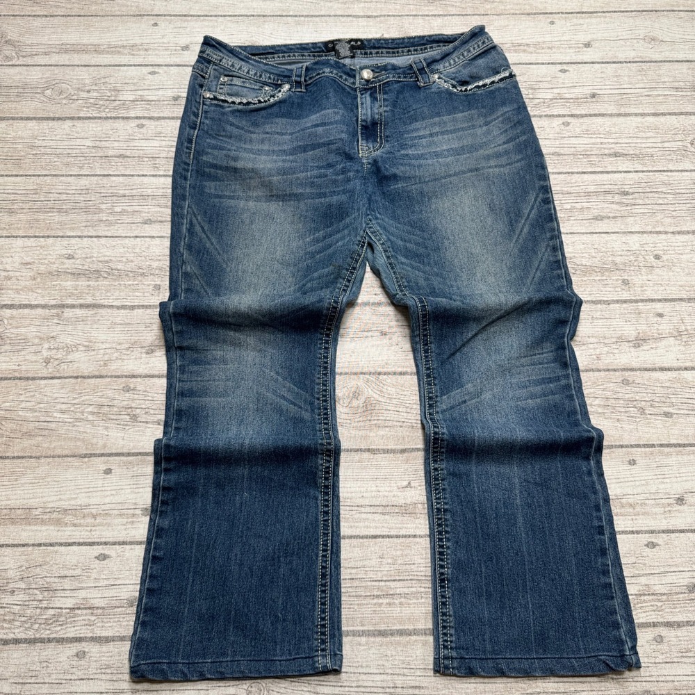 Candy Couture Jeans Womens 15 Blue Denim Bootcut Relaxed Fit Embellished Pockets